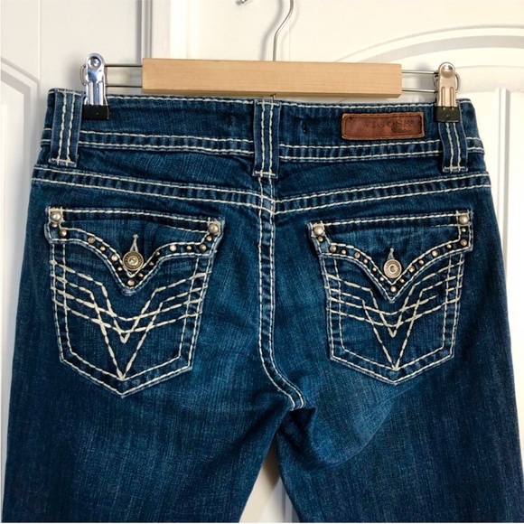 Vigoss Tick Stitch Ring-stone button flap embellished back Pocket Capri Jeans 28 - Picture 10 of 16